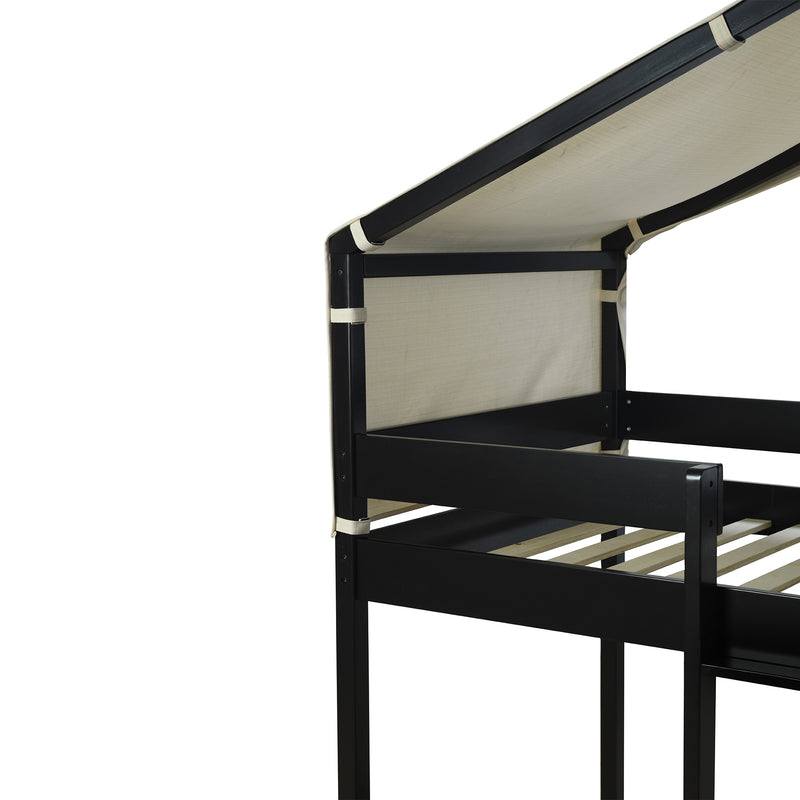 Twin Over Twin Bunk Bed Wood Bed with Tent, Espresso