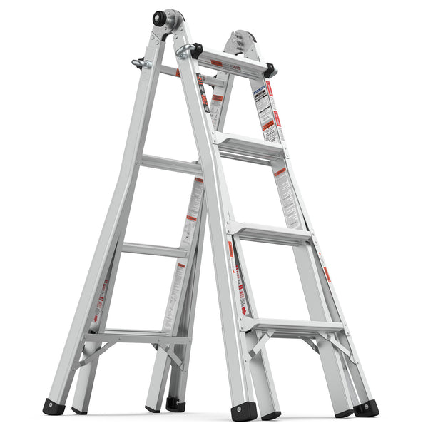 Multi-Position Foldable Aluminum Ladder, A-Frame And Straight Ladder, Ansi 250Lbs - Gray