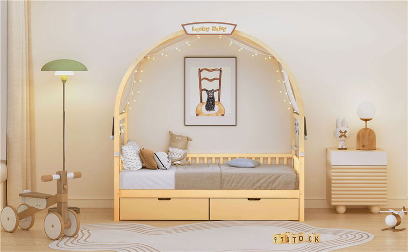 Bed With Arched Roof And 2 Drawers