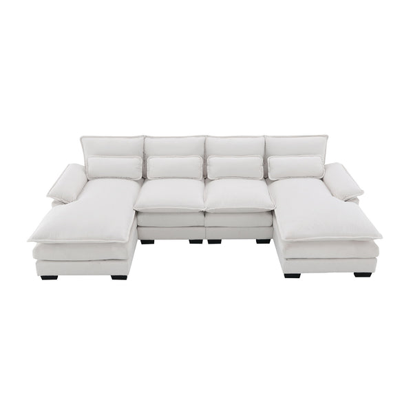 Modern U-Shaped Sectional Sofa With Waist Pillows, 6 Seat Upholstered Symmetrical Sofa Furniture, Sleeper Sofa Couch With Chaise Lounge For Living Room