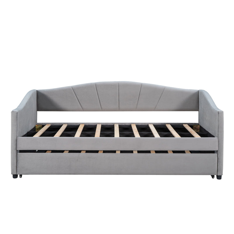 Upholstered Daybed Sofa Bed With Trundle Bed And Wood Slat