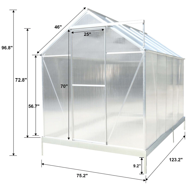 Polycarbonate Greenhouse, Heavy Duty Outdoor Aluminum Walk-In Green House Kit With Rain Gutter, Vent And Door For Backyard Garden