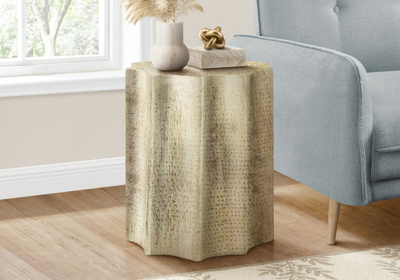 Drum Accent Side Table, Stylish Scalloped Design