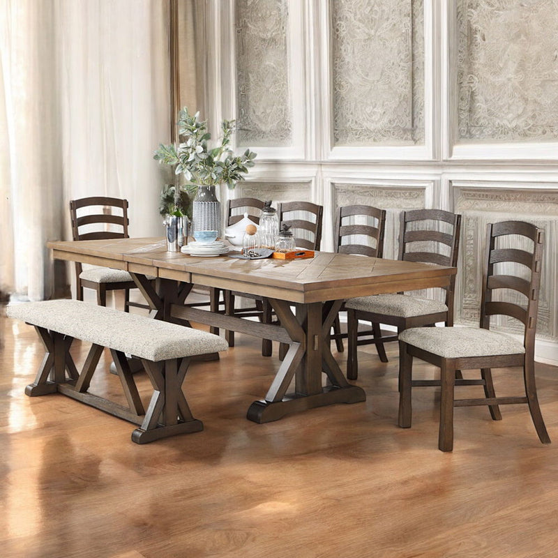 Pascaline - Dining Table - Gray Fabric, Rustic Brown & Oak Finish