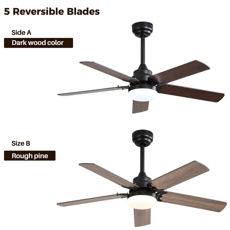 Modern Ceiling Fan With 3 Color Dimmable Light 5 Blades Remote Control Reversible Dc Motor For Bedroom - Black