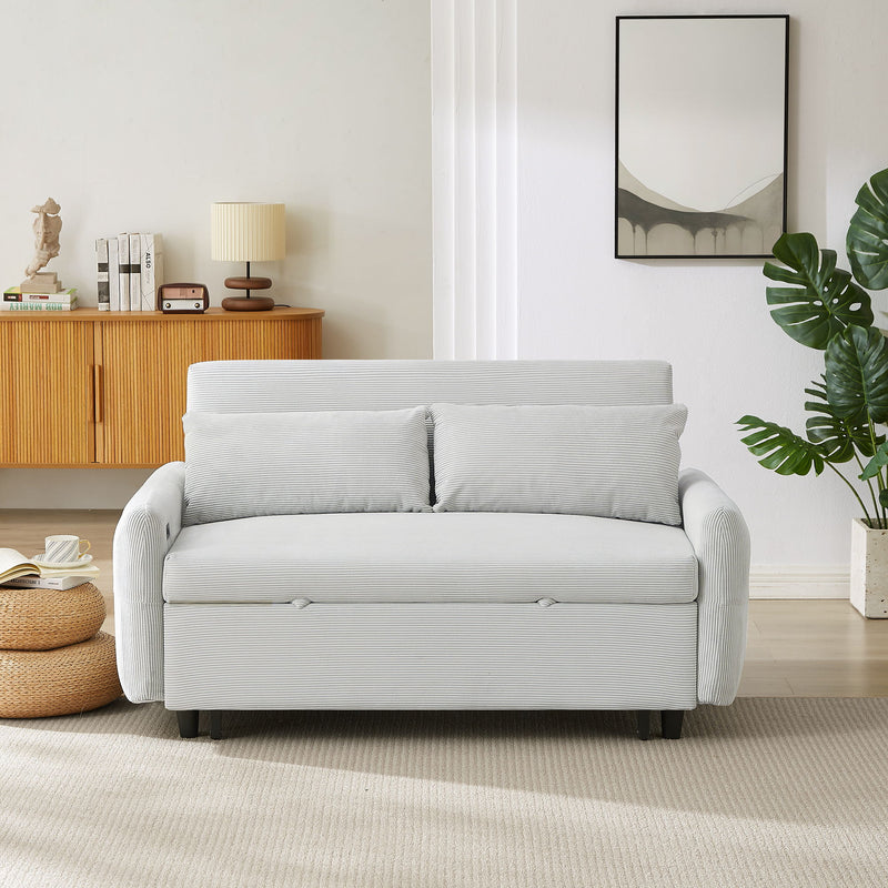 Pull-Out Sofa Bed Convertible Couch 2 Seat Loveseat Sofa Modern Sleeper Sofa With Two Throw Pillows And USB Ports For Living Room