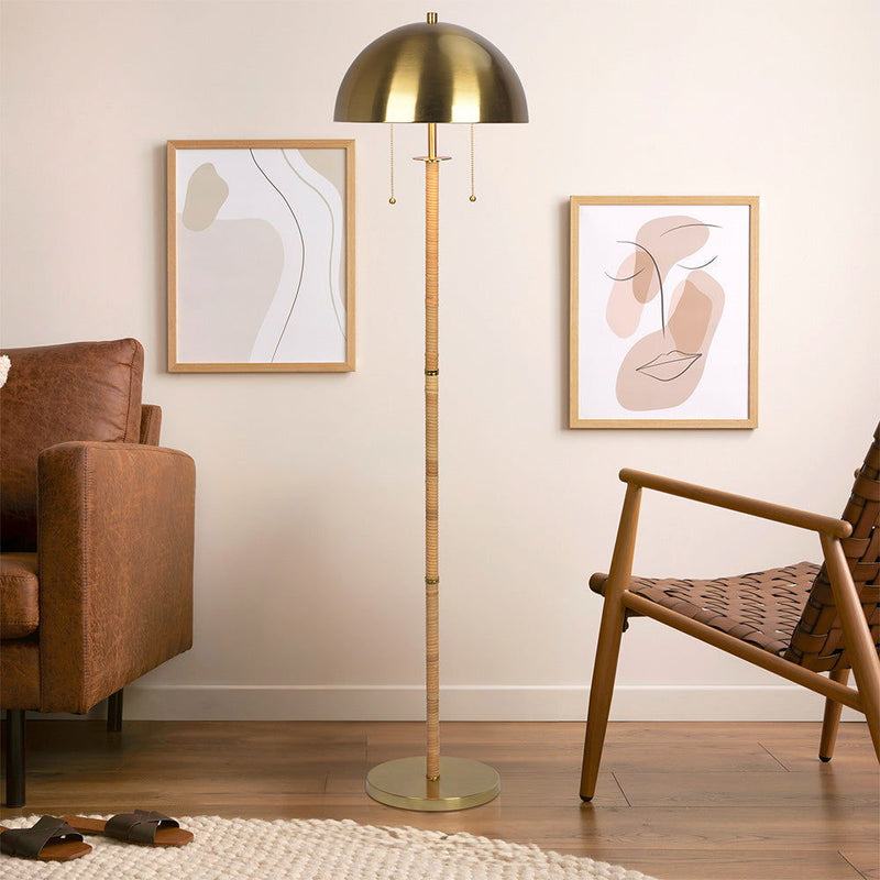 Allure - 2 Light Floor Lamp, Gold, Natural Tube, Double On / Off Pull Chain - Gold / Rattan