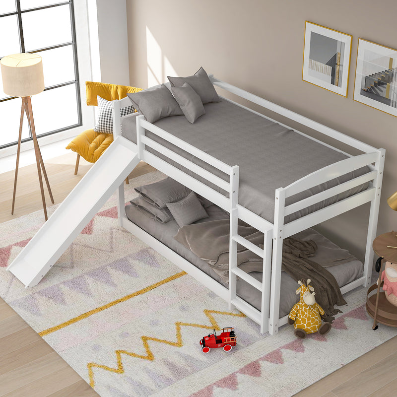 Twin over Twin Bunk Bed with Convertible Slide and Ladder , White(Old SKU:WF281725AAK)