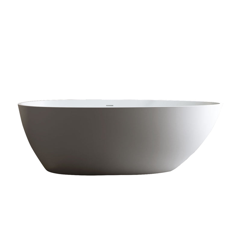 Solid Surface Matte Tub, Freestanding Solid Surface Resin Stone Bathtub, Solid Surface Matte White Soaking Tub, Free Standing Tub With Overflow And Pop-Up Drain - Matte White