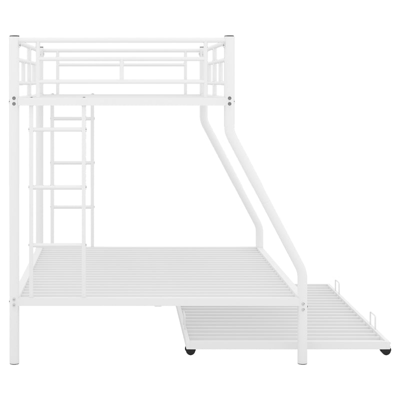 Twin over Full Bed with Sturdy Steel Frame, Bunk Bed with Twin Size Trundle, Two-Side Ladders, White(OLD SKU:MF194424AAK)