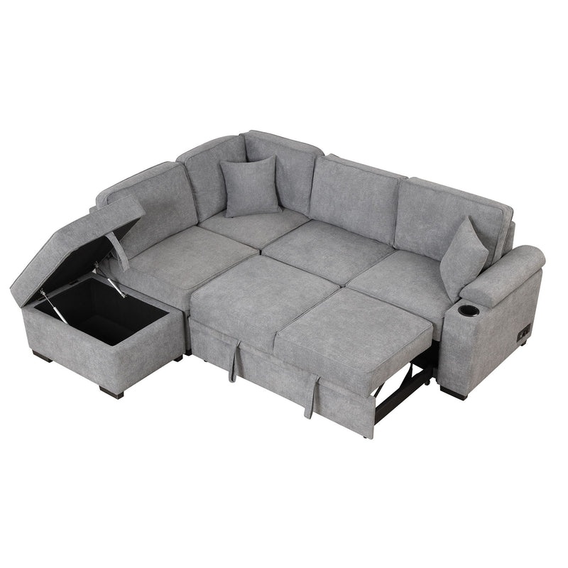 Sleeper Sofa Bed, 2 In 1 Pull Out Sofa Bed L Shape Couch With Storage Ottoman For Living Room, Bedroom Couch And Small Apartment