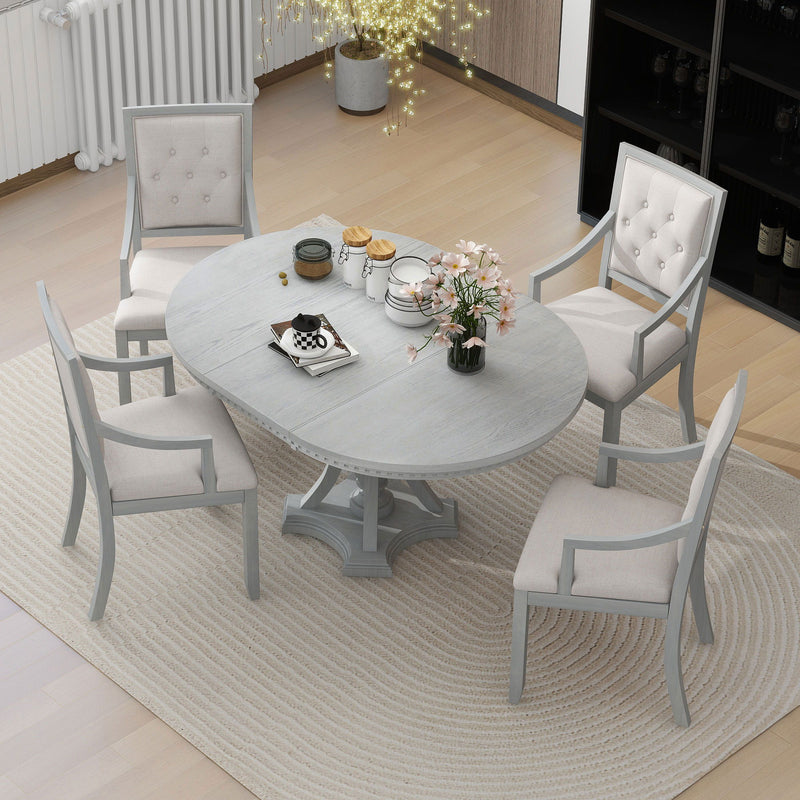 Dining Set Retro Extendable Round Table And Chairs For Kitchen Dining Room