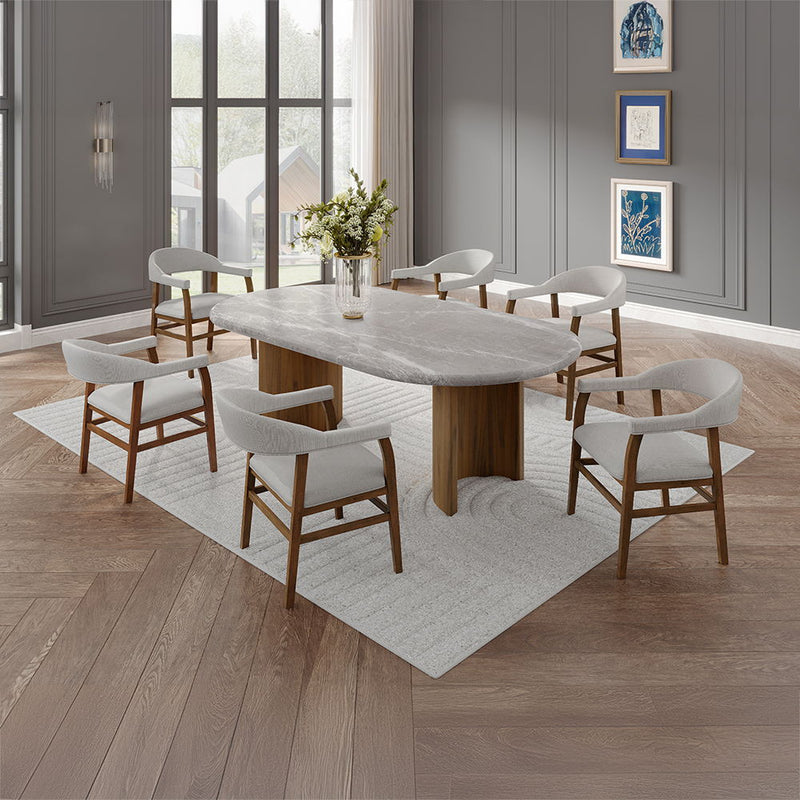 Darcy - Dining Table - Natural Marble Top & Dark Walnut Finish