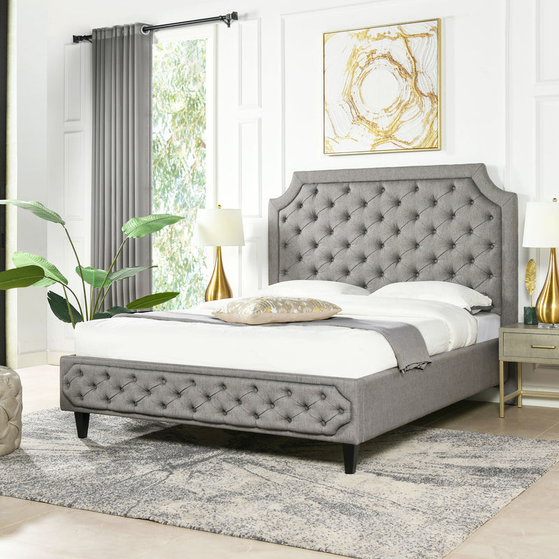 Helen - Queen Tall Upholstered Tufted Platform Bed Frame - Heathered Gray