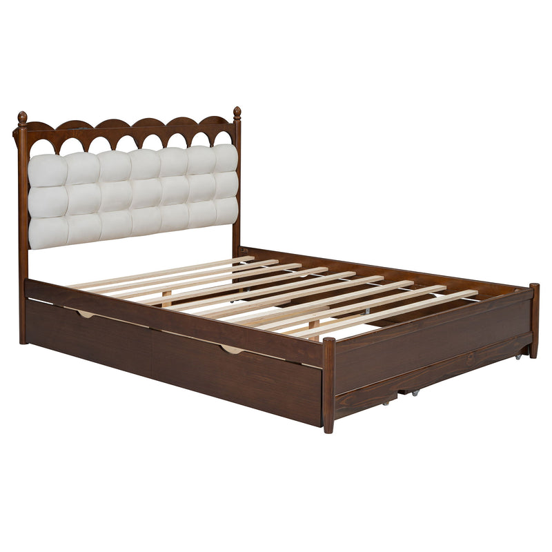 Storage Platform Bed, With 2 Big Drawers, Trundle, One Set Of Sockets & USB Ports