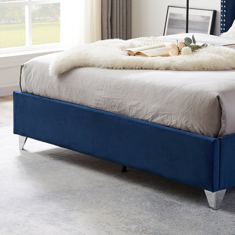 B100S King bed, Button designed Headboard,strong wooden slats + metal legs with Electroplate