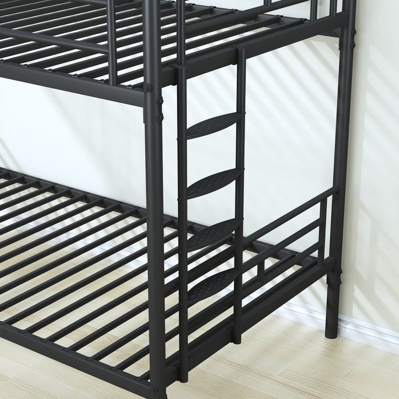 Black Twin over Twin Metal Bunk Bed with Removable Ladder, Comfortable Rungs, Easy to assemble