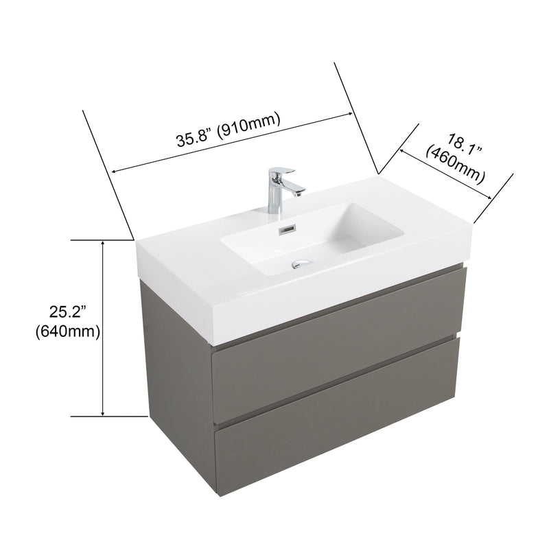 Alice - Bathroom Vanity With Sink, Large Storage Wall Mounted Floating Bathroom Vanity For Modern Bathroom, One-Piece Sink Basin Without Drain And Faucet