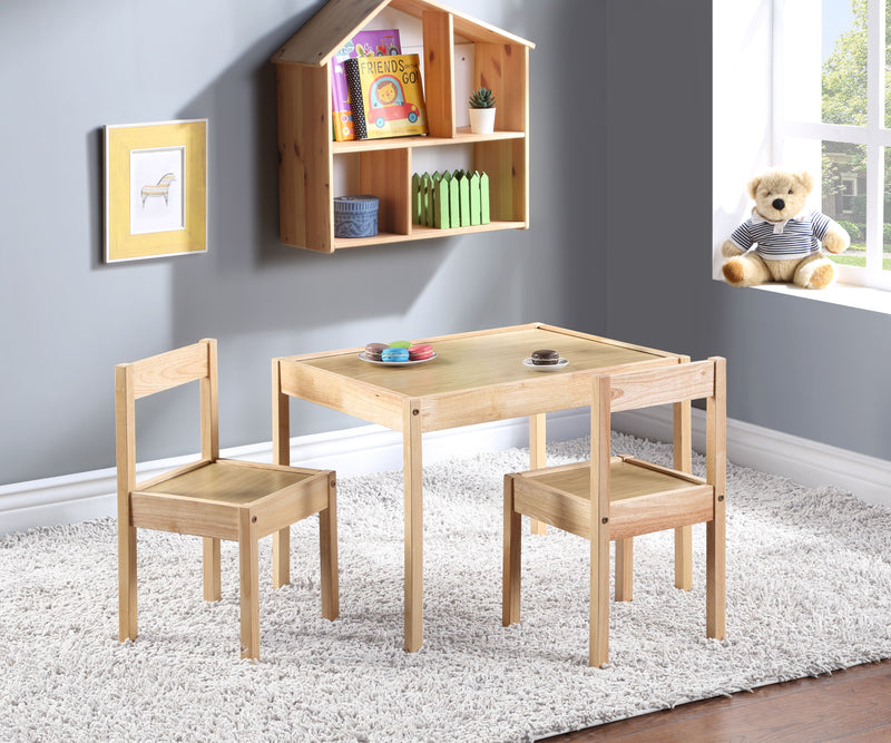 Della - 3 Piece Solid Wood Kids Table & Two Chair Set - Natural