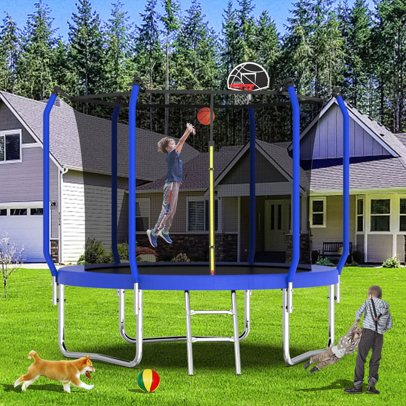 Trampoline With Basketball Hoop, Astm Approved Reinforced Type Outdoor Trampoline With Enclosure Net