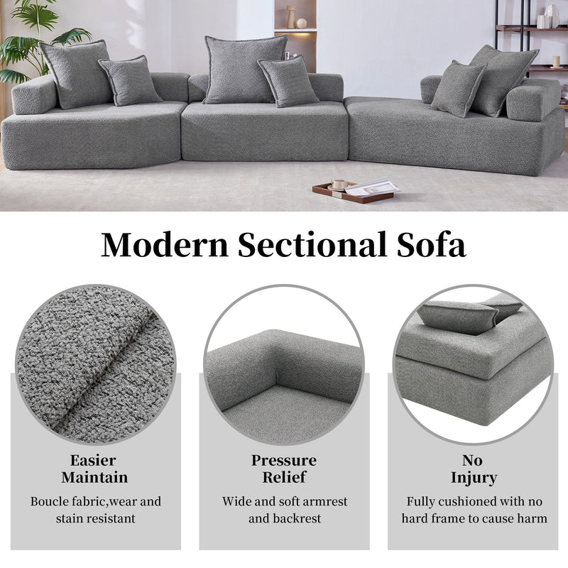 Oversized Modular Sectional Sofa, Luxury Boucle Floor Couch Set, Convertible Sleeper Couch, Spacious Foam-Filled Sofa Bed For Living Room