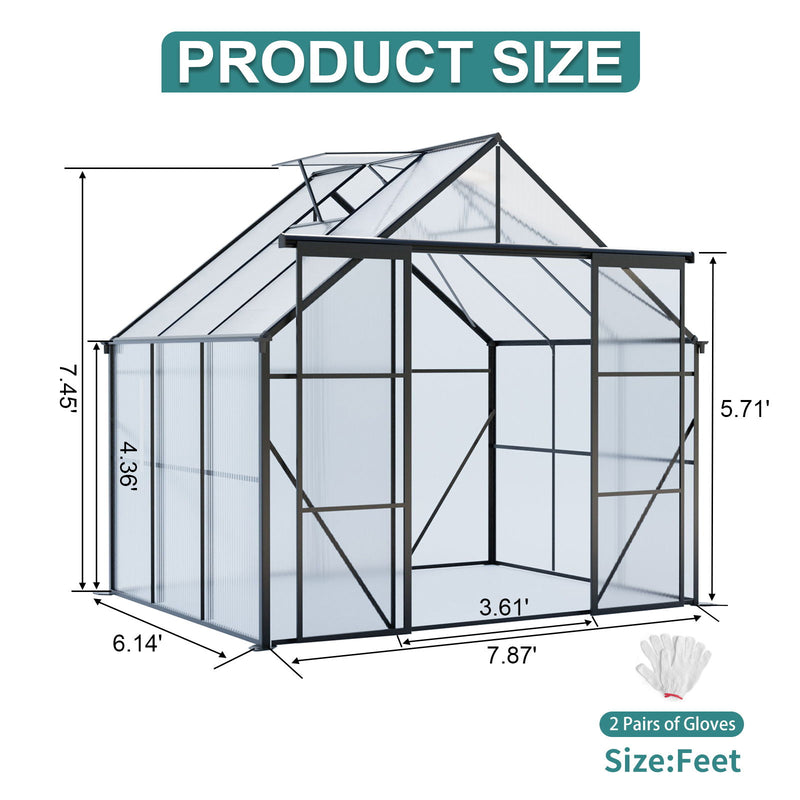 Double Door Polycarbonate Greenhouse Raised Base And Anchor Aluminum Heavy Duty Walk In Greenhouses For Outdoor Backyard In All Season