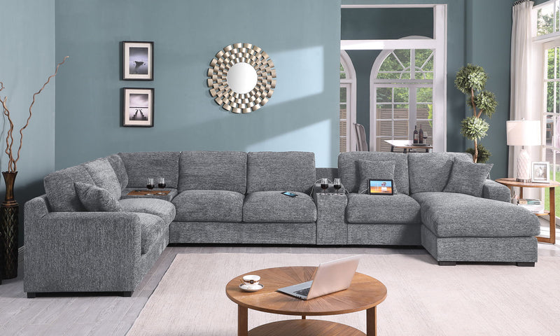 Celine - Chenille Fabric Corner Sectional Sofa With Right-Facing Chaise, Cupholders, And Charging Ports