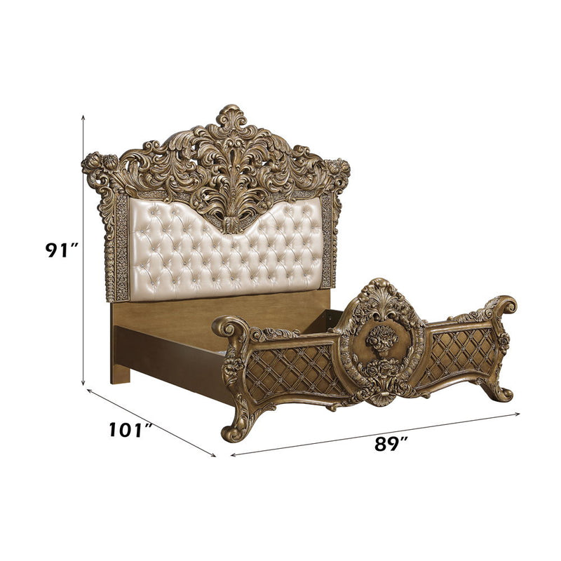 Constantine - Eastern King Bed - PU Leather, Light Gold, Brown & Gold Finish