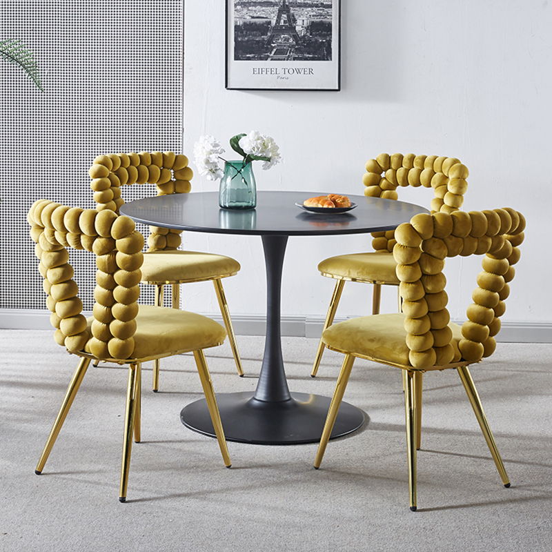 Modern Chair With Iron Tube Legs, Soft Cushions And Comfortable Backrest, Suitable For Dining Room, Living Room, Cafe, Hairball Back