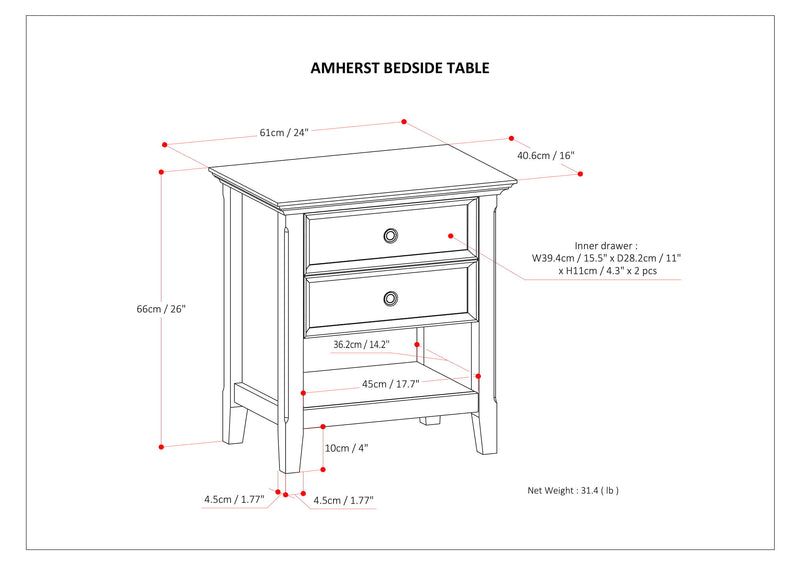 Amherst - Bedside Table, Handcrafted