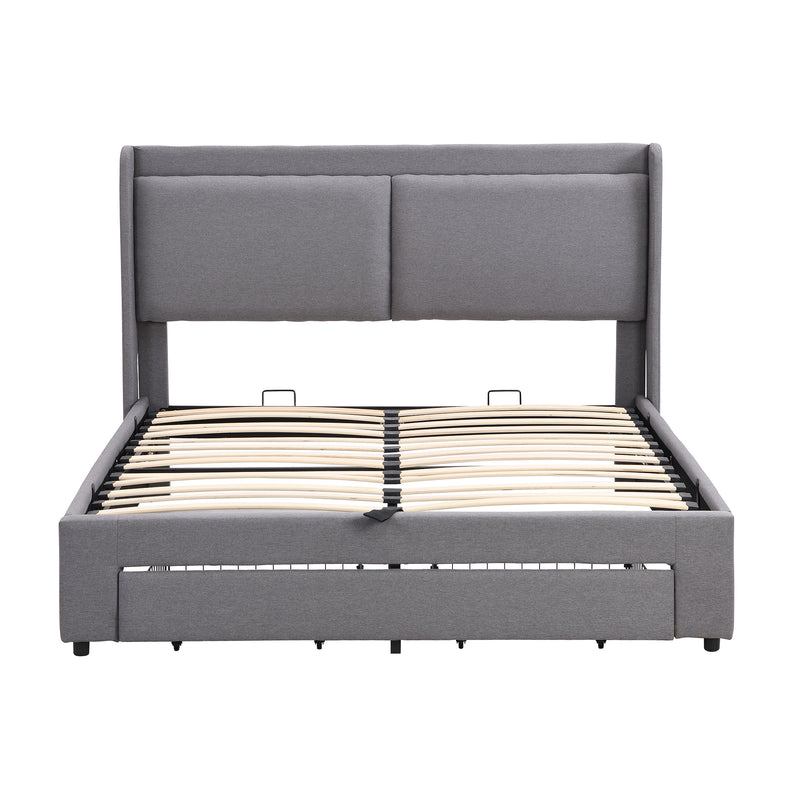 Queen Size Storage Upholstered Hydraulic Platform Bed with 2 Drawers, Gray