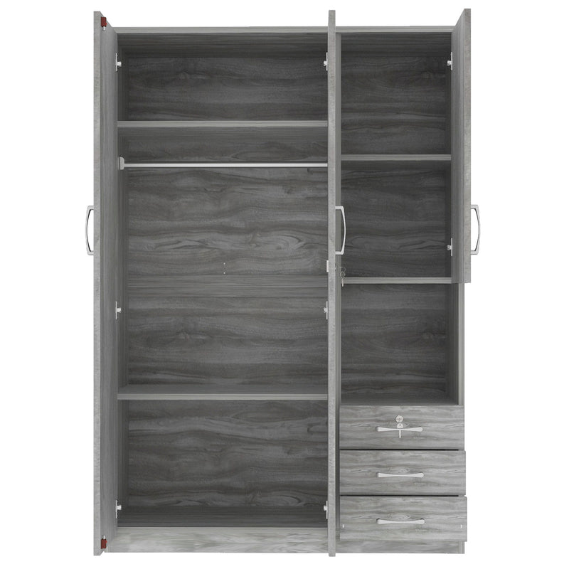 2 Doors Wooden Wardrobe Storage For Bedroom, With Shelves And 3 Drawers