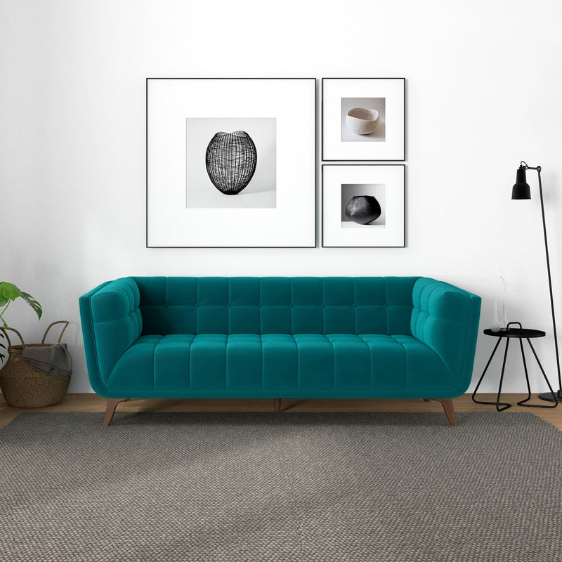 Addison - Small Velvet Sofa - Brown / Teal