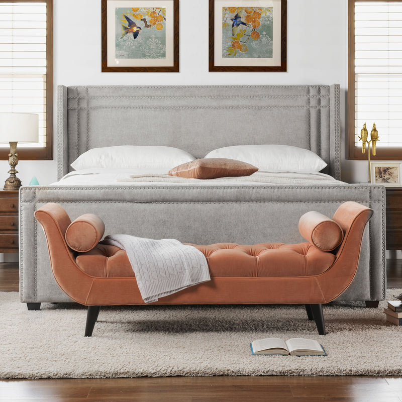 Elle - Wingback Upholstered King Bed - Silver Gray