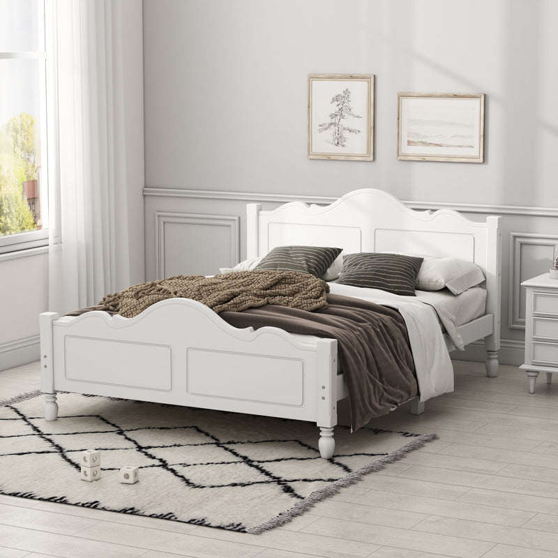 Traditional Concise Style Solid Wood Platform Bed, No Need Box Spring, White Queen