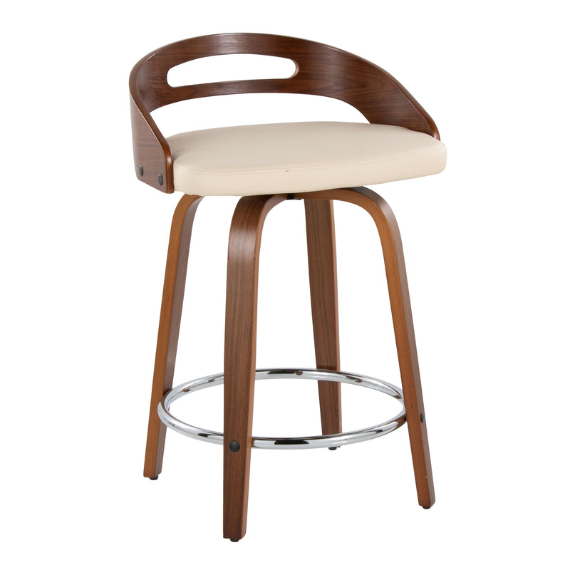 Cassis - Mid-Century Modern Fixed Height Counter Stool With Swivel (Set of 2) - Beige / Walnut