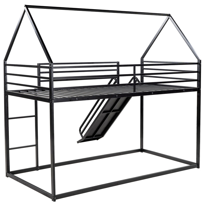 Twin Over Twin House Bunk Bed With Ladder And Slide