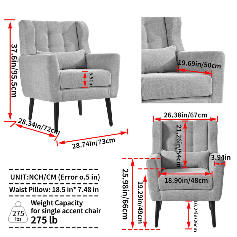 Modern Accent Chair, Chenille Arm Chairs For Living Room, Upholstered Mordern Armchair, Comfy Soft Padded Lounge Chair In Small Space, Bedroom, With Pillow, Solid Wood Leg