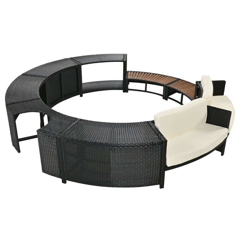 Spa Surround Spa Frame Patio Rattan Sofa Set With Storage Spaces, Mini Sofa And Comfortable Cushion For Patio, Backyard