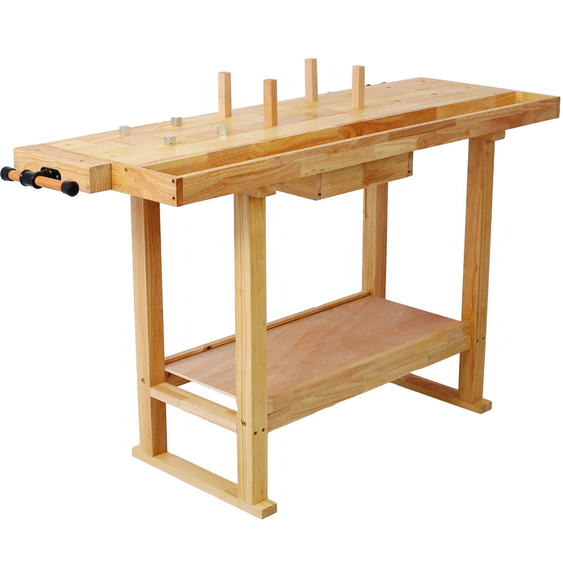 55" Wood Workbench For Garage Workshop And Home - Natural