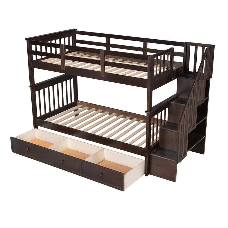 Stairway Twin-Over-Twin Bunk Bed with Three Drawers for Bedroom, Dorm - Espresso(Old sku: LP000309AAP)