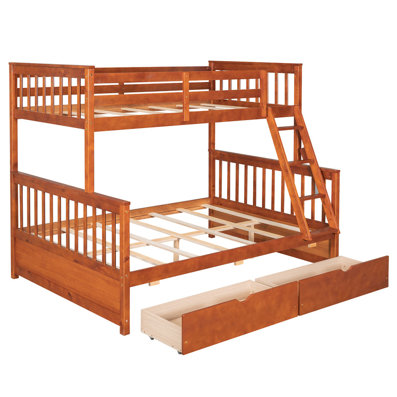 Twin-Over-Full Bunk Bed with Ladders and Two Storage Drawers (Walnut) { old sku:LT000165AAD}