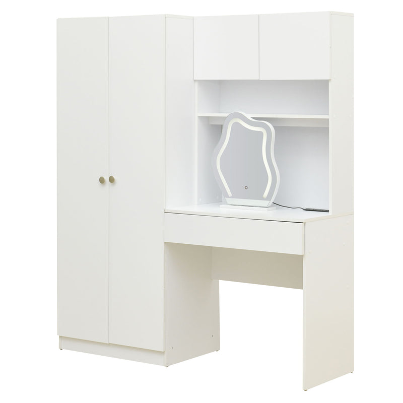 2 Door Storage Vanity Wardrobe For Bedroom With Makeup Mirror And Drawers - White