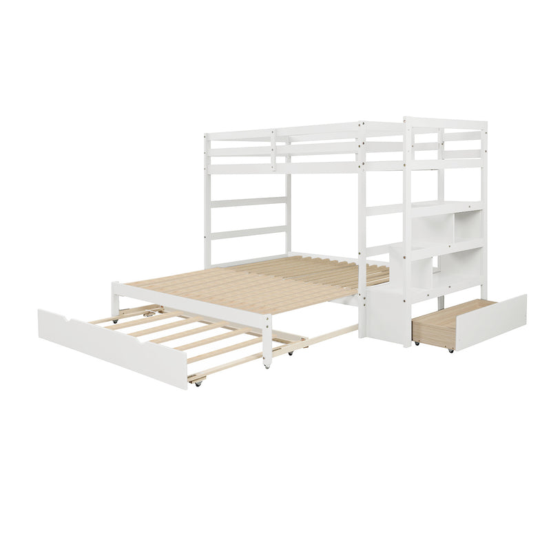 Twin over Twin/King (Irregular King Size) Bunk Bed with Twin Size Trundle, Extendable Bunk Bed   (White)(OLD SKU :LP000032AAK)