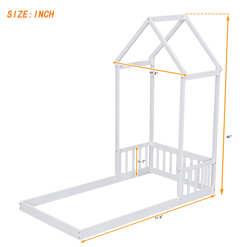 House-Shaped Roof Headboard Floor Bed, (Without Slats)