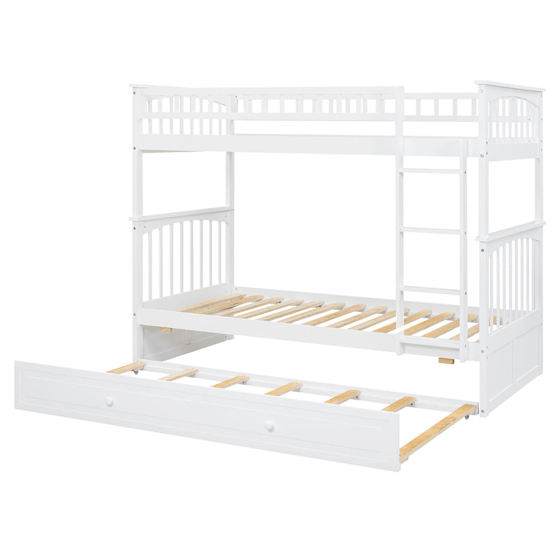 Twin over Twin Bunk Bed with Twin Size Trundle, Convertible Beds, White