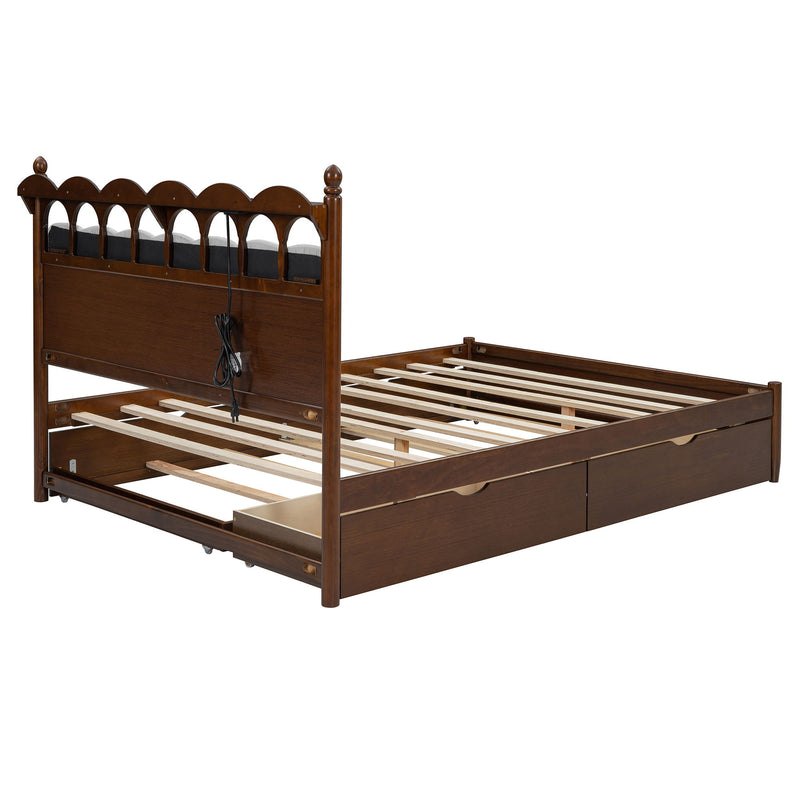 Storage Platform Bed, With 2 Big Drawers, Trundle, One Set Of Sockets & USB Ports