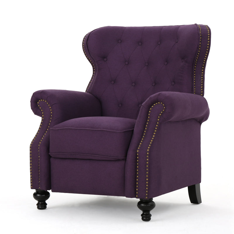 Accented Push Back Recliner Chair With Rolled Arms, Enjoy Cocooning Comfort