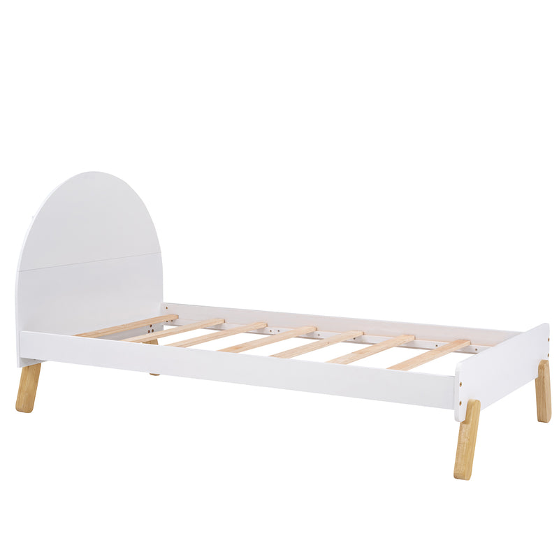 Wooden Cute Platform Bed With Curved Headboard,Twin Size Bed With Shelf Behind Headboard,White