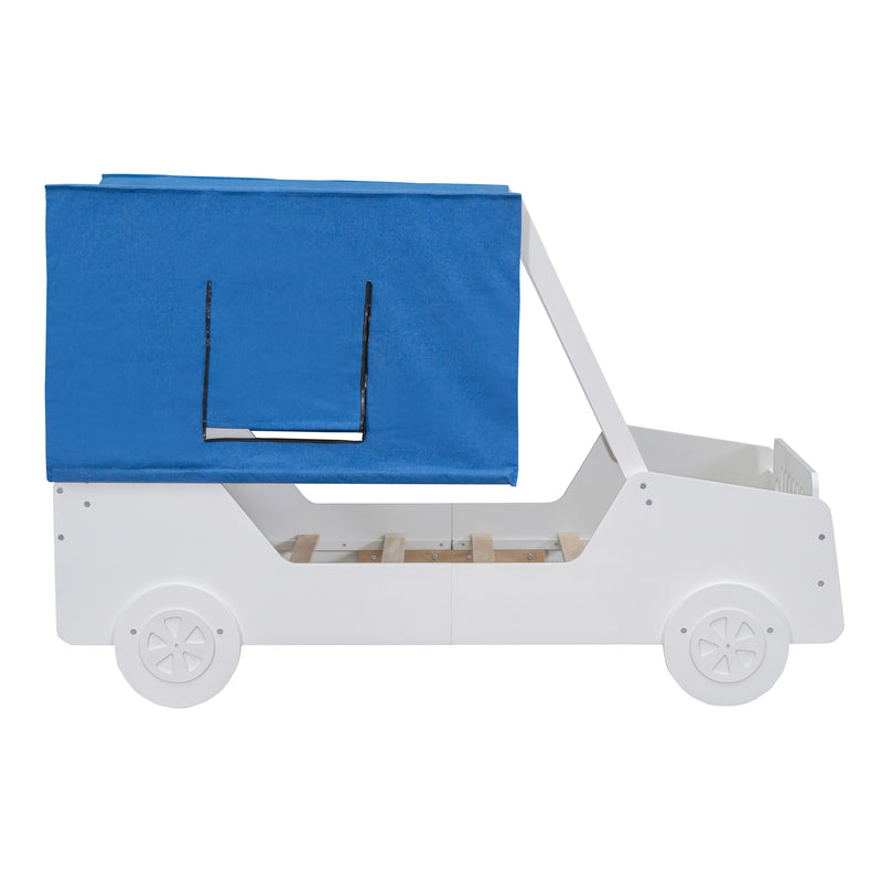 Twin Size Car Shaped Bed with Tents,White